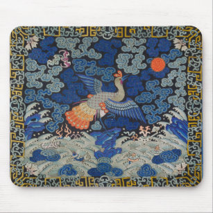 Mousepad Vintage de bordado chinês azul-pássaro