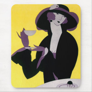 Mousepad Vintage Elegant Woman Drinking Afternoon Tea Party