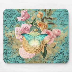 Mousepad Vintage Floral and Butterfly Buquê