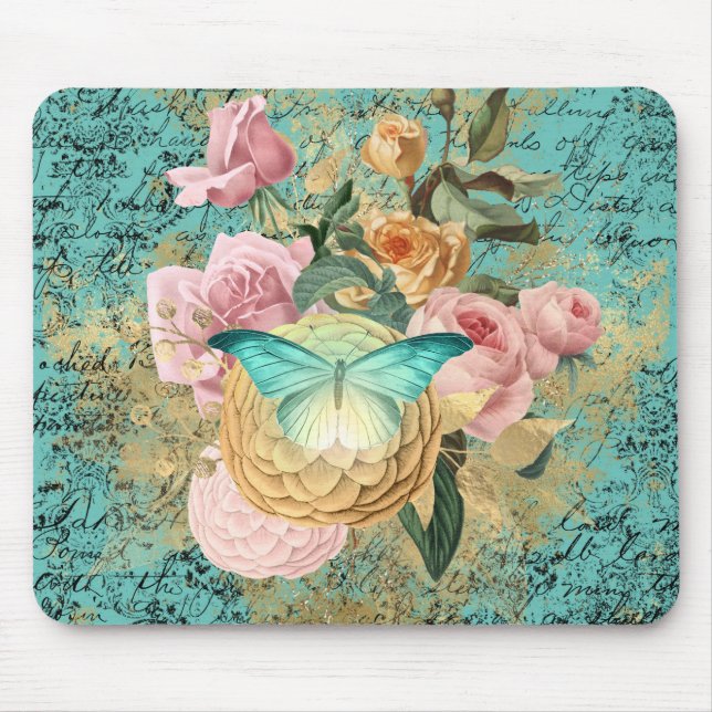 Mousepad Vintage Floral and Butterfly Buquê (Frente)