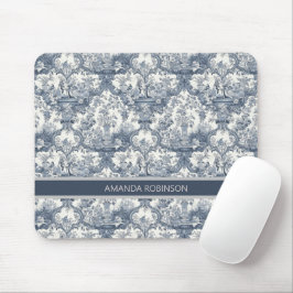 Mousepad Vintage floral damask Blue toile de jouy monograma