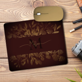Mousepad Vintage floral Monograma Girly Brown e dourado bri
