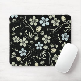 Mousepad Vintage Floral Pattern with Ladybugs on Black