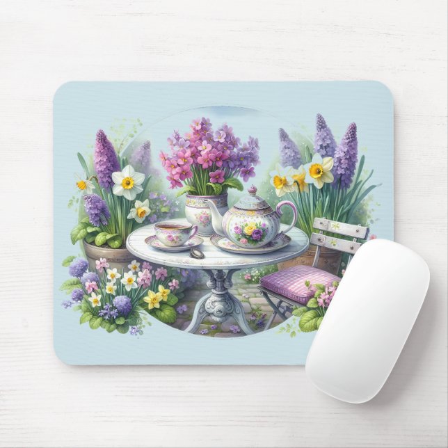 Mousepad Vintage Floral Tea Party in Garden (Com mouse)