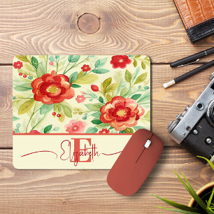 Mousepad Vintage Floral Watercolor Monograma Chic Elegante