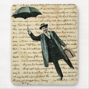 Mousepad Vintage Flying Umbrella Man with Handwrite Page