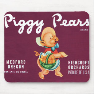 Mousepad Vintage Fruta Crate Label Art com Peras de Porco