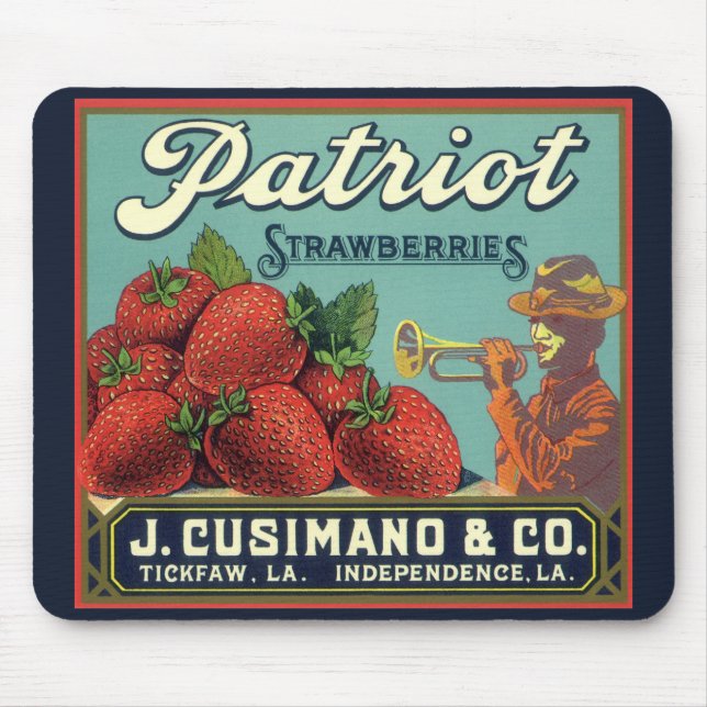 Mousepad Vintage Fruta Crate Label Art Patriot Strawberry (Frente)