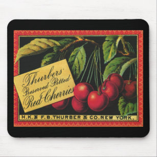 Mousepad Vintage Fruta Crate Label Art, Thurber Cherries