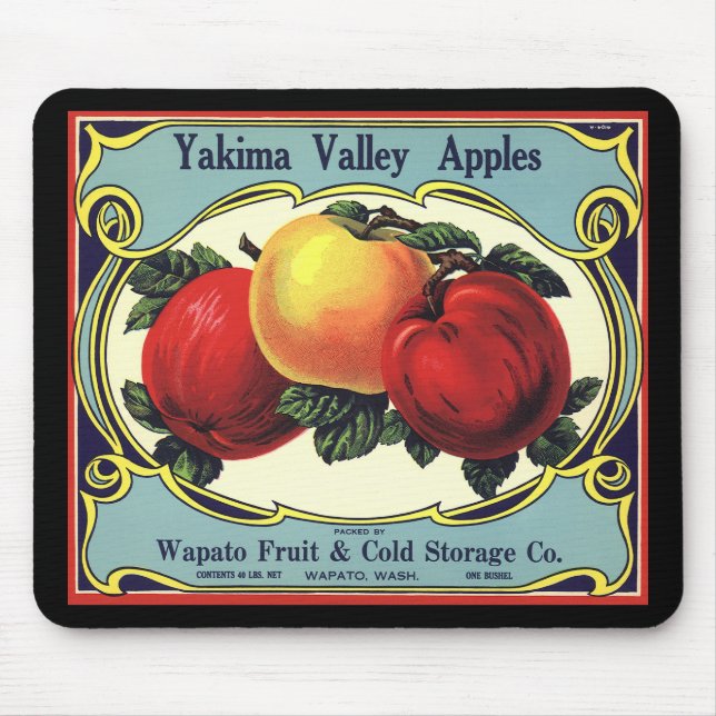 Mousepad Vintage Fruta Rótulo Art Yakima Valley Apple (Frente)