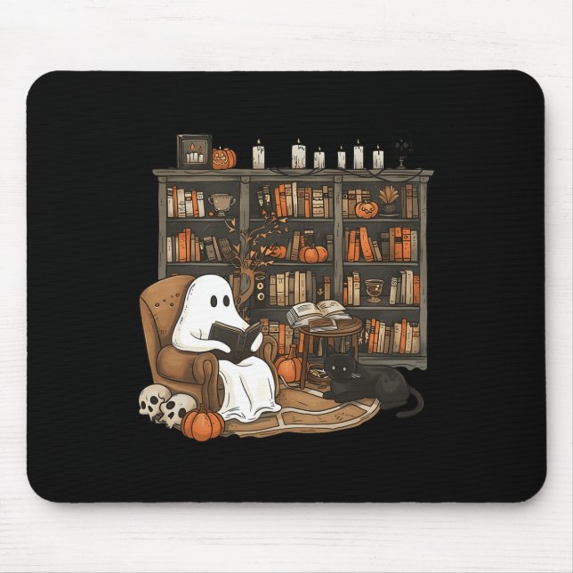Mousepad Vintage Ghost Lading Book Lovers Library Hallowee (Frente)