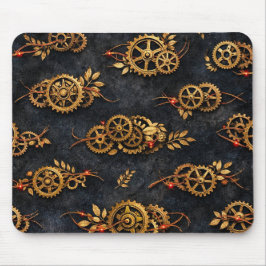 Mousepad Vintage Gold Gears & Red Neon Mythic Cyberpunk 