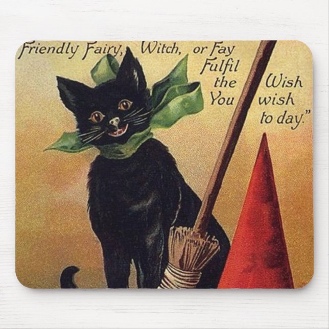 Mousepad Vintage Halloween de Ellen Clapsaddle, Gato Negro (Frente)