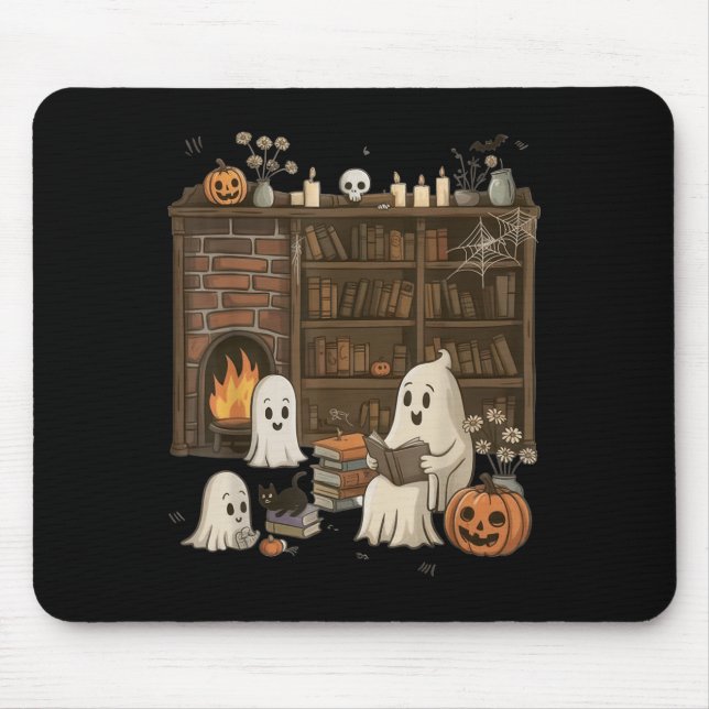 Mousepad Vintage Halloween Ghost Segurando Groovy Negro (Frente)