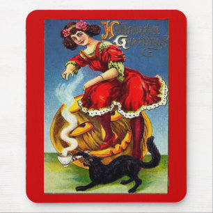 Mousepad Vintage Halloween Lady em Vermelho