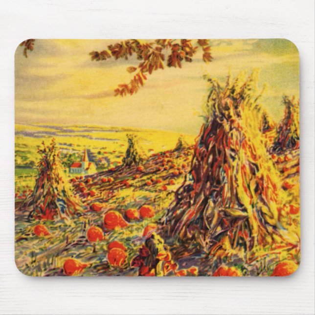 Mousepad Vintage Halloween Pumpkin Patch com Haystacks (Frente)