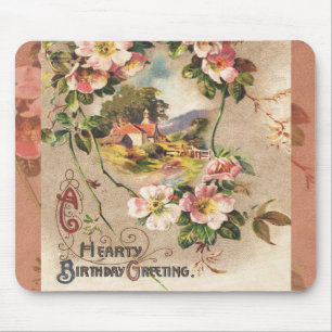 Mousepad Vintage Happy Birthday Card Trabalho de arte