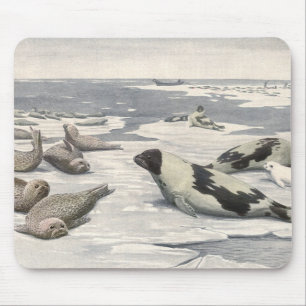 Mousepad Vintage Harp Seals in Arctic Snow by Louis Fuertes