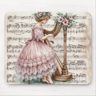 Mousepad Vintage Harpist On Sheet Music