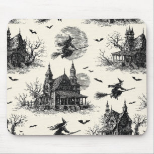 Mousepad Vintage Haunted House and Witch Toile Pattern (2)