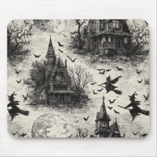 Mousepad Vintage Haunted House and Witch Toile Standard