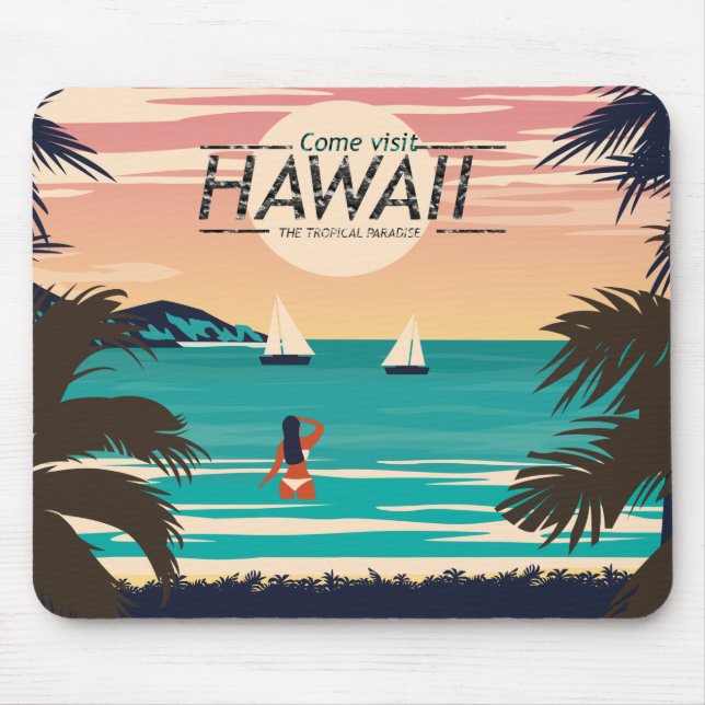 Mousepad Vintage Hawaii Beach no Sunset Postcard (Frente)