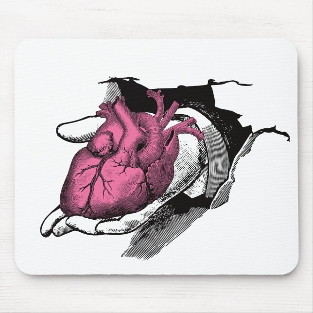 Mousepad Vintage Heart On Hand Through Crack (Frente)