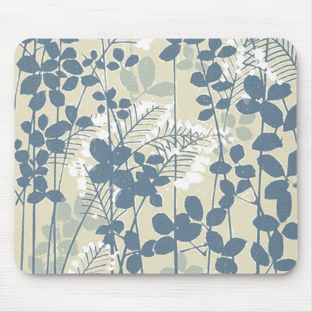 Mousepad Vintage Japonês Azul Botânico: Samambaia de Folha  (Frente)