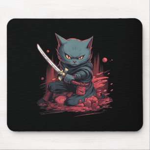 Mousepad Vintage Japonês Samurai Ninja Cat Tattoo Kawaii