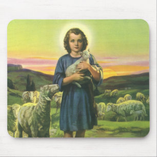 Mousepad Vintage Jesus Cristo o Pastor com Carneiro