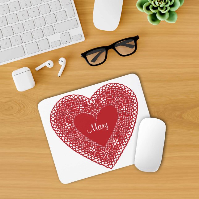 Mousepad Vintage Lace Heart (Vintage Lace Heart Mouse Pad ready to customize for your sweetheart!)