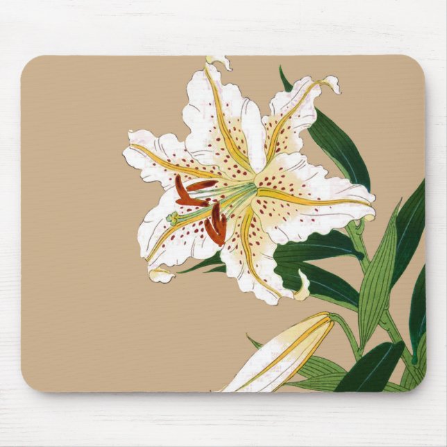 Mousepad Vintage, Liliy Japonês. Branco, Verde e bege (Frente)