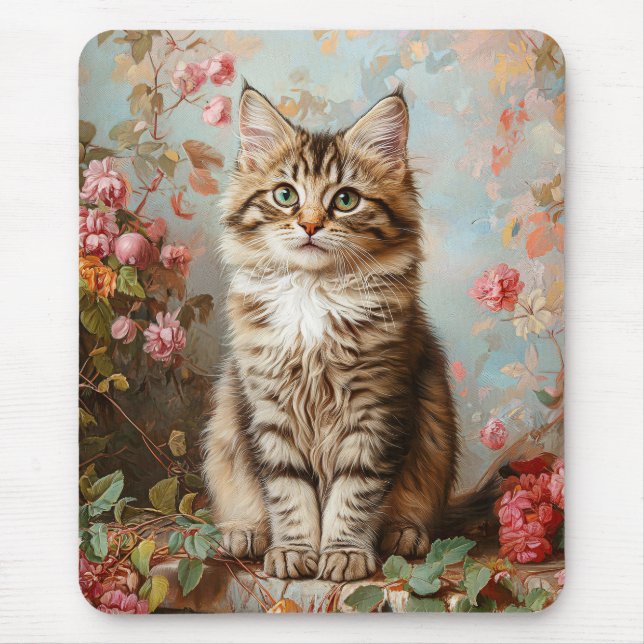 Mousepad Vintage Maine Coon Kitten Pintura (Frente)