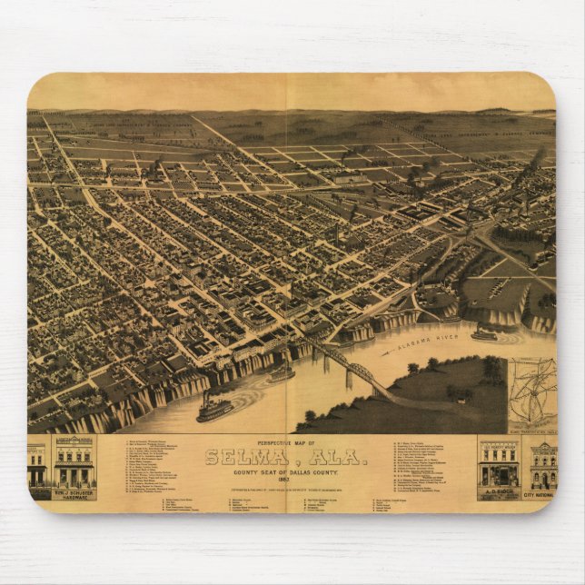 Mousepad Vintage Map of Selma, Alabama (1887) (Frente)