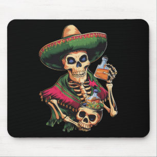 Mousepad Vintage Mexicano Bebendo Crânio Cerveja Cinco De M