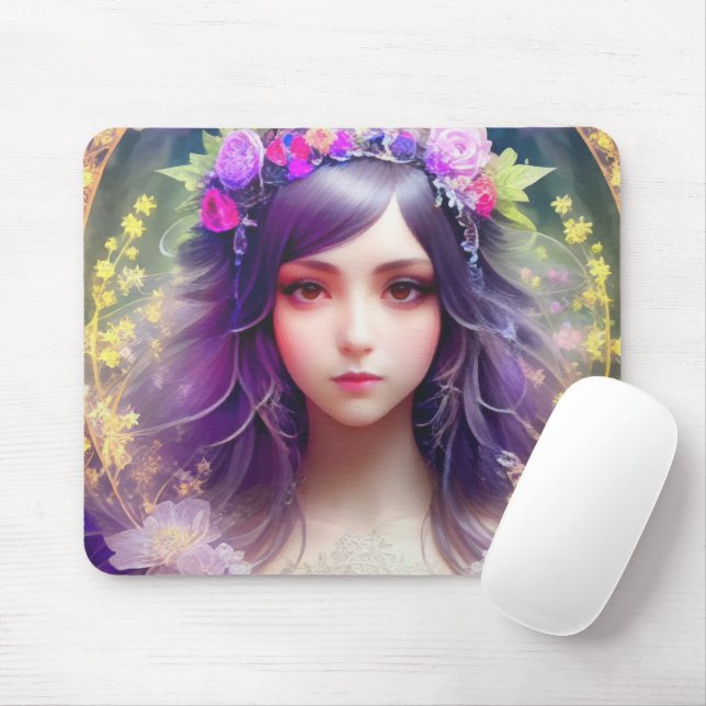 Mousepad Vintage Mucha Style Linda Retrato de Mulher (Com mouse)