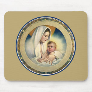 Mousepad Vintage Natal Religioso, Madona e Criança