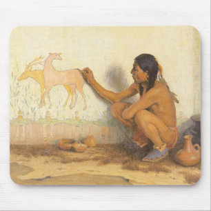 Mousepad Vintage Nativo Americano, Artista Indiano por Cous