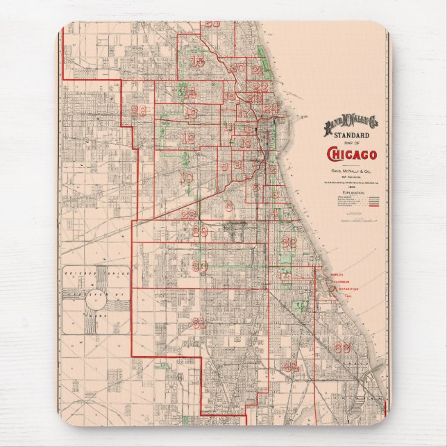 Mousepad Vintage Old Map of Chicago - 1893 (Frente)