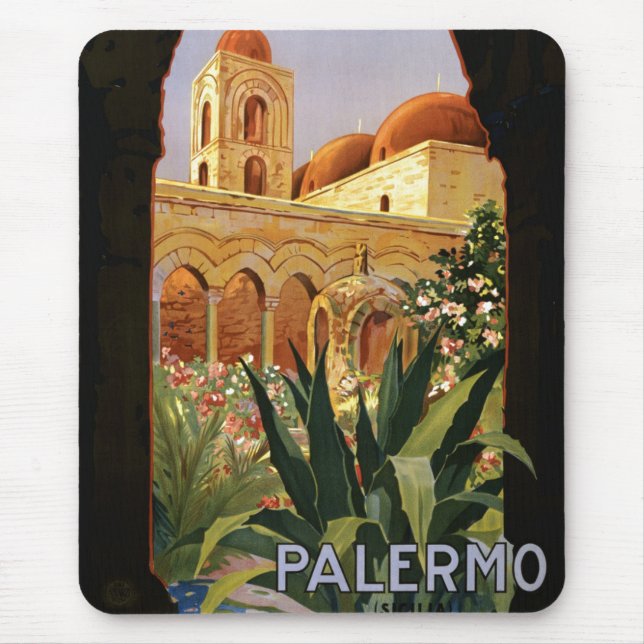 Mousepad Vintage Palermo Itália Viagem de Turismo Anúncio (Frente)