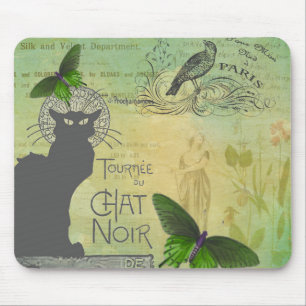 Mousepad Vintage Paris Tour pelo Chat Noir Collage 
