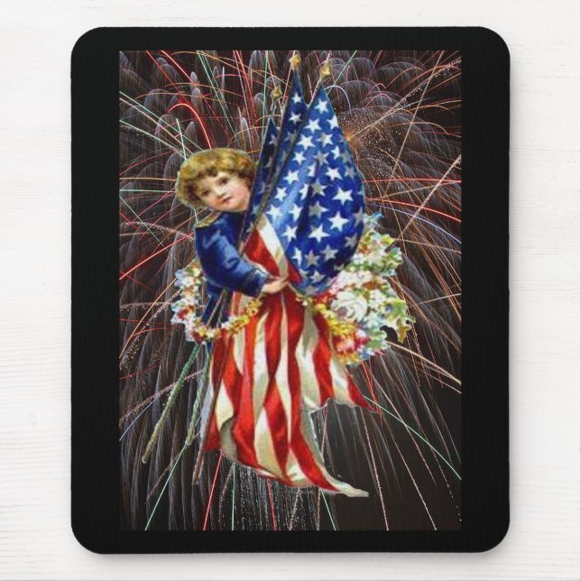 Mousepad Vintage Patriotic Child and Fireworks (Frente)