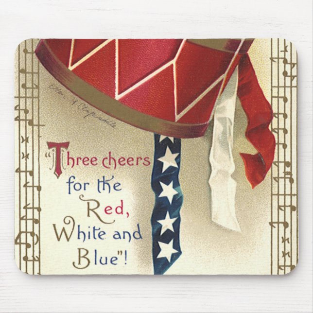 Mousepad Vintage Patriotic, Tambores com Notas Musicais (Frente)
