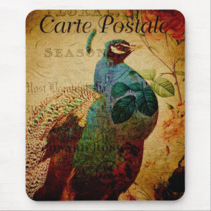 Mousepad Vintage Peacock Floral