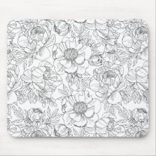 Mousepad Vintage Peony Floral Pattern