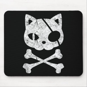 Mousepad Vintage Pirate Cat Kitten Halloween Skull Cross Bo