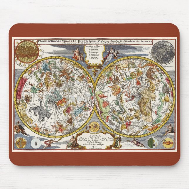 Mousepad Vintage Planisphere Star Map por Nicholas de Fer (Frente)