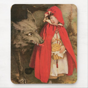 Mousepad Vintage poucos capa de equitação vermelha e lobo