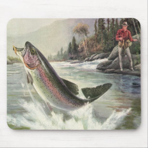 Mousepad Vintage Rainbow Trout Pescador Pesca de Peixes