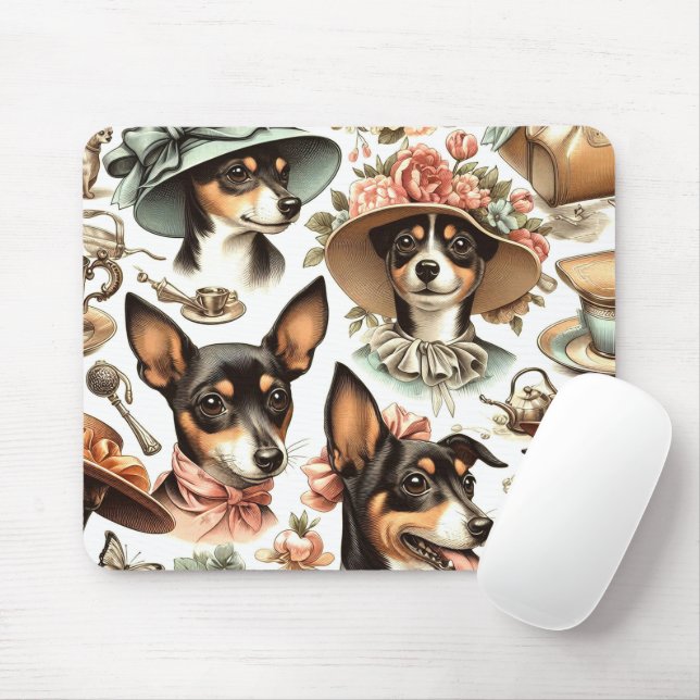 Mousepad Vintage Rat Terrier Seamless (Com mouse)